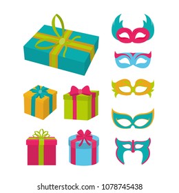 Set of birthday mask party elements