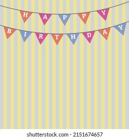Set birthday party with bright flags and warm background.  Vector Illustration.