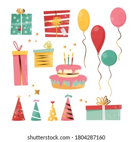 Set with birthday party design elements. Vector illustration