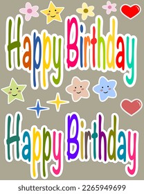 Set of birthday party design elements. Colorful star hearth flowers. happy birthday vector set.