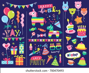 Set of birthday party design elements