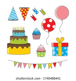 Set of birthday party Element with cute vector design for kids and adult 