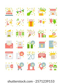 set of birthday party element flat icon vector illustration