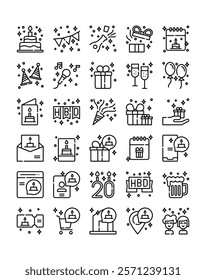 set of birthday party element line icon vector illustration