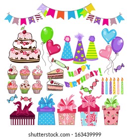 Set of birthday party elements