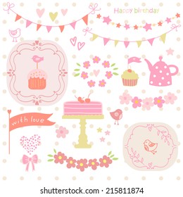 Set of birthday party elements.