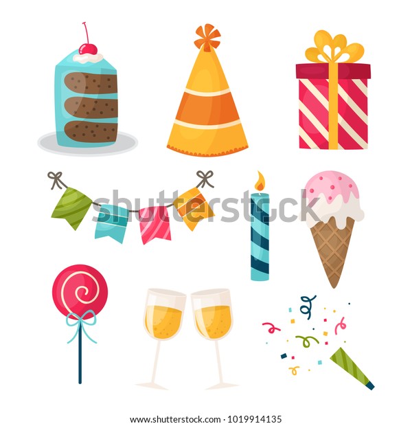 Set Birthday Party Elements Stock Vector (Royalty Free) 1019914135 ...