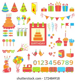 Set Of Birthday Party Elements. Vector Illustration