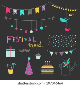 Set of birthday party elements. Vector. Isolated.