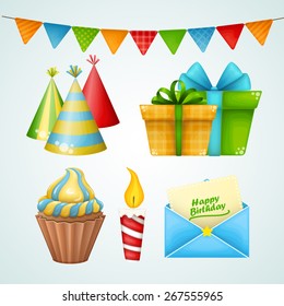 Set of birthday party elements. Vector illustration.