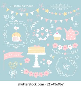 Set of birthday party elements.Vector illustration.