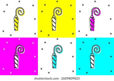 Set Birthday party horn icon isolated on color background.  Vector