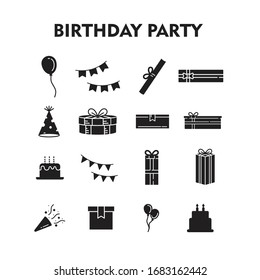 Set Of Birthday Party Icon. Birthday Party Icon Or Logo Symbol Silhouette Vector