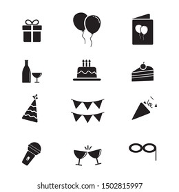 Set of birthday party icon related. Birthday party element vector illustration with silhouette design 