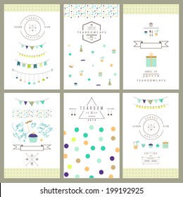 Set of birthday party invitations. Vector. Isolated.