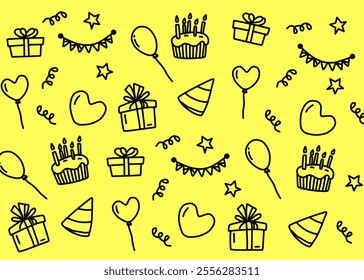 A set of birthday party with seamless pattern vector, print and packaging, fashion