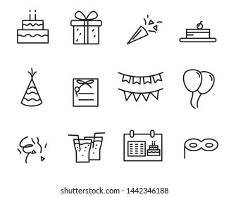 Set Of Birthday Related Vector Illustration With Simple Linear Design Suitable For Icon Or Doodle 