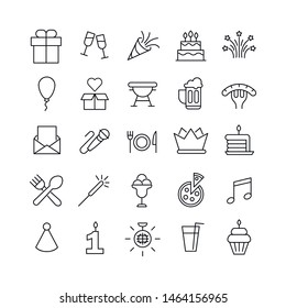 Set of Birthday related vector line icons. Premium linear symbols pack. Vector illustration isolated on a white background. Web symbols for web sites and mobile app. Trendy design. 