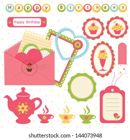 Set of birthday scrapbook elements