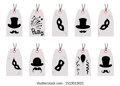 Set of Birthday tags for holiday goods on a white background. Cartoon style. Vector