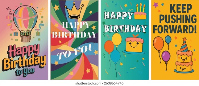 set of birthday.Images for greeting cards.Collection of kids icons. Birthday cake, gift, fireworks. Cartoon vector set isolated on white background

