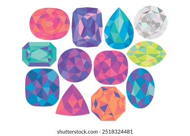 Un Conjunto De Gráficos De Vector Birthstone. Piedras preciosas en neón y pastel esquema de color. Radiación de energía positiva.