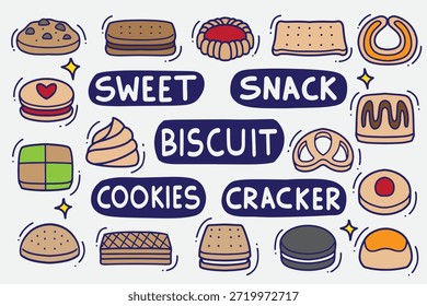 conjunto de biscoito doodle com cor boa para fundo, papel de parede, design de elemento, adesivo, etc