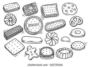 Set of biscuit doodle isolated on white background