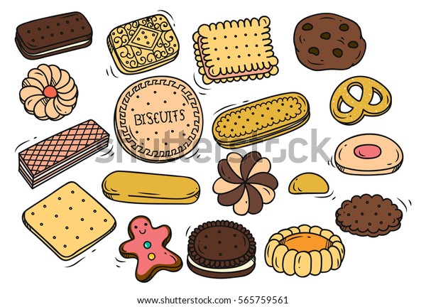 Set Biscuit Doodle Isolated On White Stock Vector (Royalty Free) 565759561