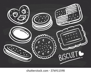 set of biscuit doodle on chalkboard  background