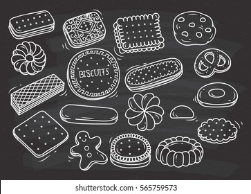 Set of biscuit doodle on chalkboard background