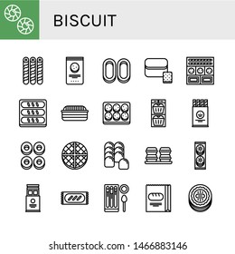 Set of biscuit icons such as Cookie, Wafer, Chocolate chip, Cracknels, Bread, Cookies, Muffin, Macaroons, Churros , biscuit