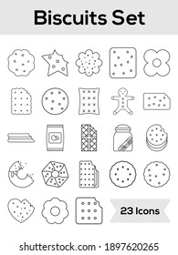 Juego de Biscuits E Icono De Cookies En Línea Negra.