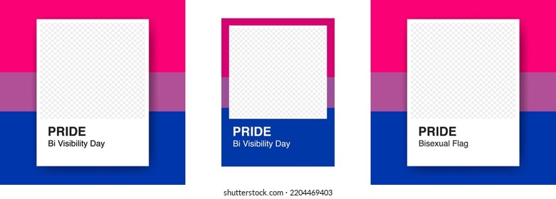 Set Of Bisexual Flag And Bi Visibility Frames And Designs In Instant Film Concept. For Photo Frames, Design Borders, Invitations, Cards, Posters, Prints, Stickers, Etc. Editable Vector Art.