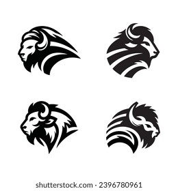 Set of bison head logo designs. Bison head logo in a simple and elegant style. Suitable for company and farm logos