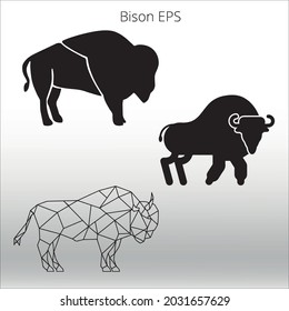 Bison-Silhouetten, Linie oder Logo, einzelne Zeichen-Vektorgrafik, Umriss- und Strichstil Sammlung hochwertiger Vektorgrafik,