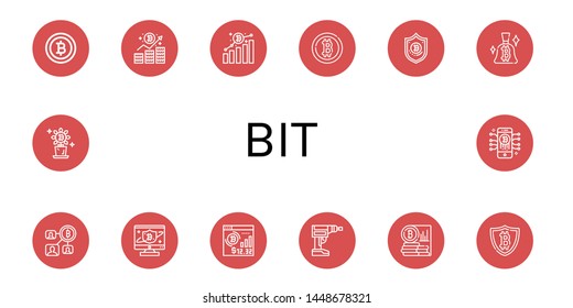 Set of bit icons such as Bitcoin, Driller , bit