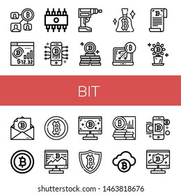 Set of bit icons such as Bitcoin, Rom, Driller , bit