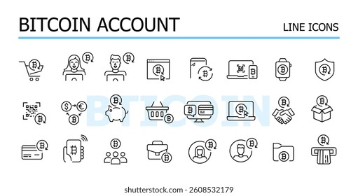 Set of bitcoin account users. Cryptocurrency for payments and investment. Vector icons set
