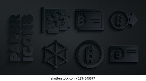 Set Bitcoin, Blockchain technology, Credit card with bitcoin, browser and Video graphic icon. Vector