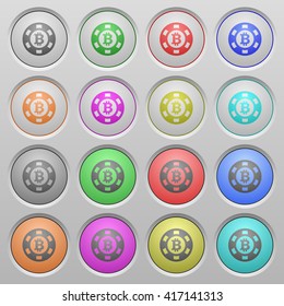 Set of Bitcoin casino chip plastic sunk spherical buttons.