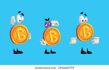Set of Bitcoin Characters, Cryptocurrency with Various Emotions Cartoon Vector Illustration