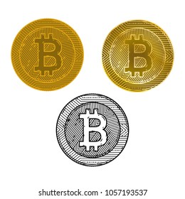 Set bitcoin coin. Crypto currency golden coin bitcoin isolated on white background.