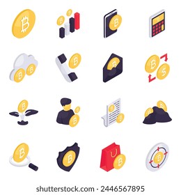 Satz von Bitcoin- und Kryptowährungs-Ikonen

