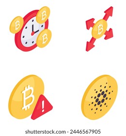 Set of Bitcoin and Cryptocurrency Isometric Icons

