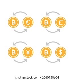 Set: Bitcoin exchange. Crypto currency concept. Digital currency. Vector illustration, flat design