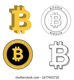 Juego de monedas de oro de Bitcoin. Símbolo Bitcoin de estilo plano con fondo blanco. Ilustración vectorial.