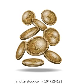 set of bitcoin gold digital cryptocurrency coins, realistic coin icon isolated on black.  can be use for object, background, poster, web banner. vector