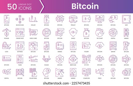Set of bitcoin icons. Gradient style icon bundle. Vector Illustration