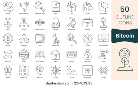 Set of bitcoin icons. Thin outline icons pack. Vector illustration